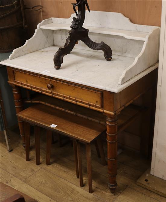 A Victorian marble top faux bamboo washstand W.99cm